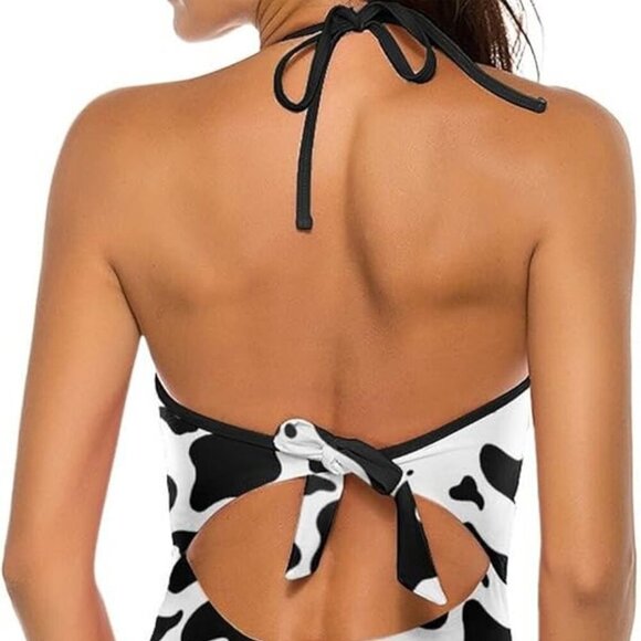 Black and White Dalmatian One Piece Swimsuits for Women High Waist - Picture 3 of 14